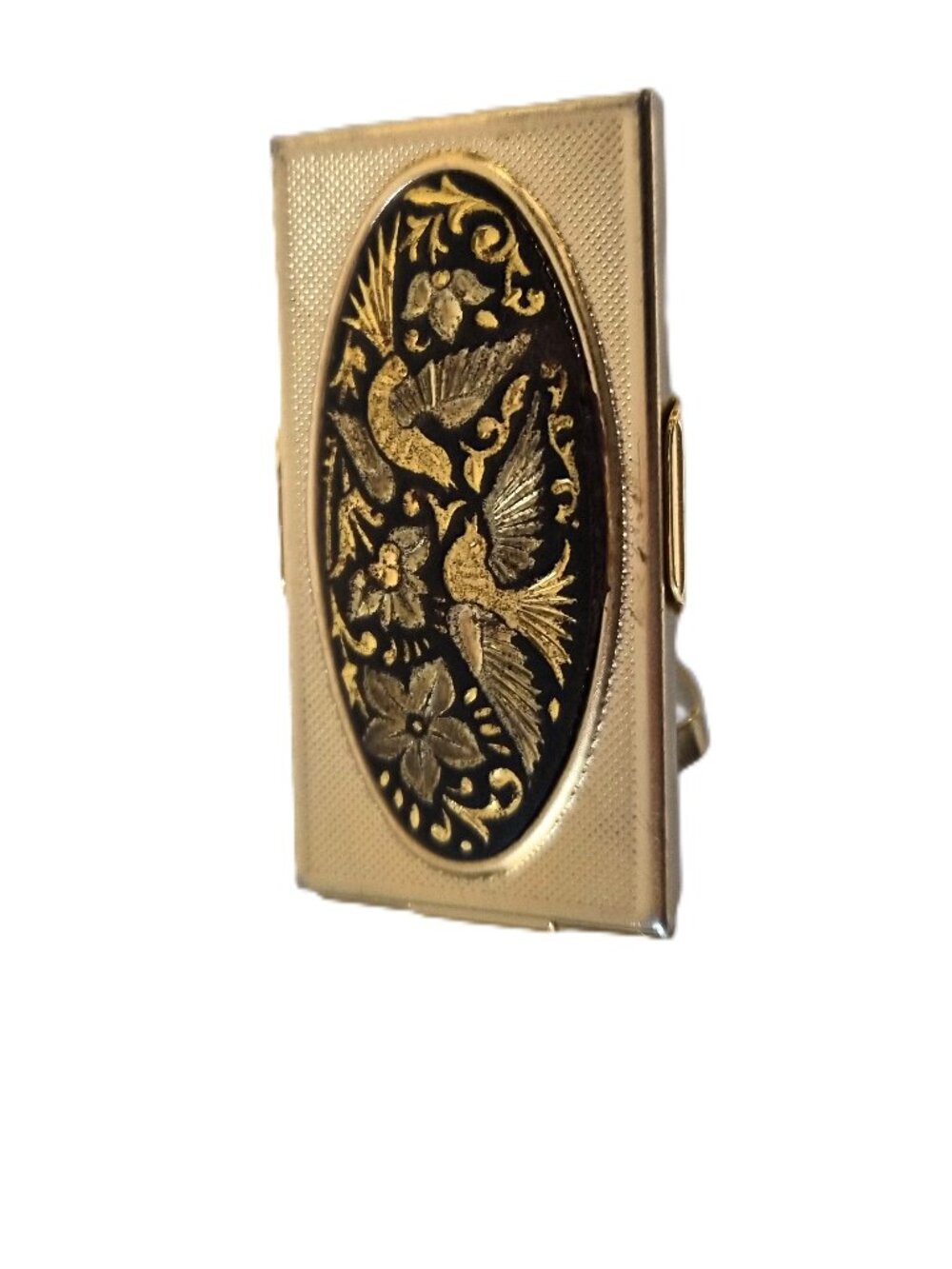 Vintage Damascene Lipstick Holder Birds&Flowers Motif Midcentury Old World Vanit